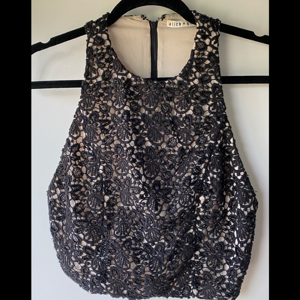Beaded Lace Alice and Olivia Racerback crop top